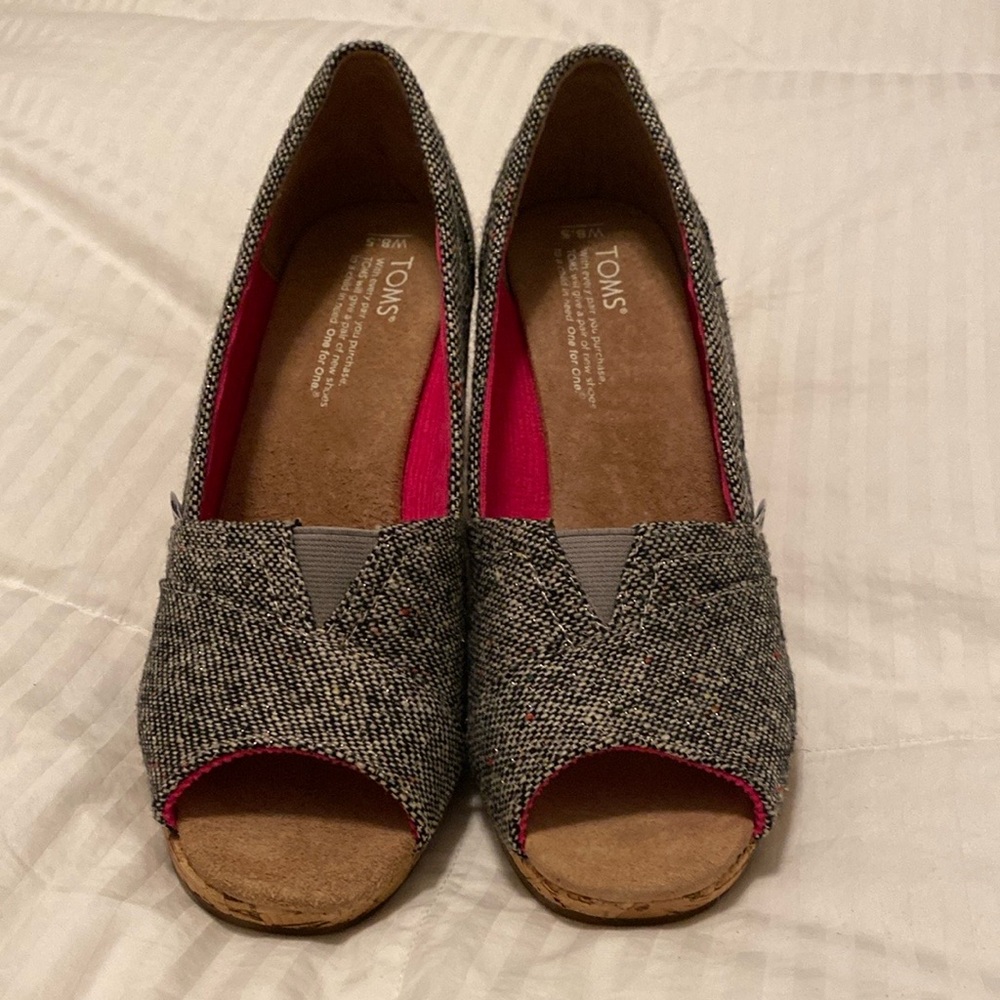 Toms Cork Wedge Peep Toe Shoes